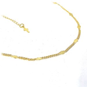Tornozeleira Corrente 2mm e Cruz Banhada à Ouro