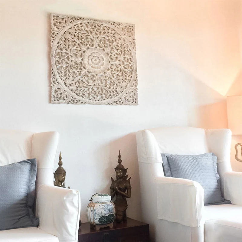 Panneau Mural Floral Mandala Vintage Blanc - 75 cm - Image 3